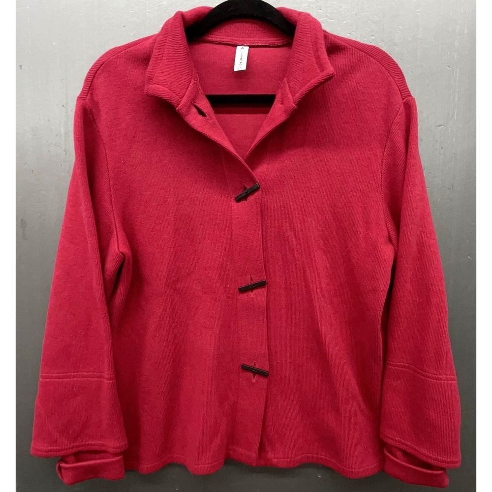Women Vintage Sweater L Red Cotton Toggle Layered Sleeve Lagenlook Preppy Boho